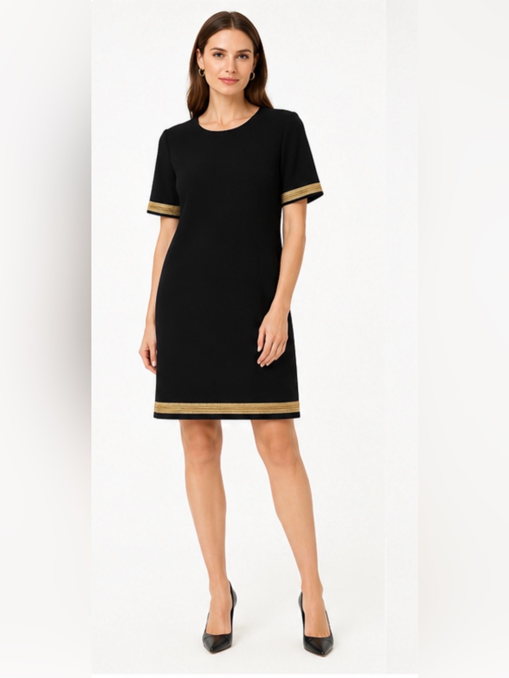 Plein Sud Jeanius Black & Gold Trim Dress – Made in Italy Size L
